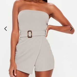Missguided Stone Bandeau Belted Skort Playsuit